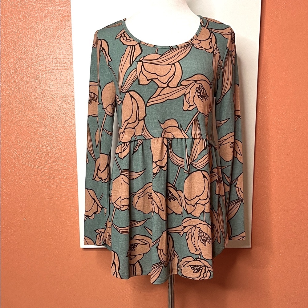 Floral Print Long Sleeve Babydoll Top